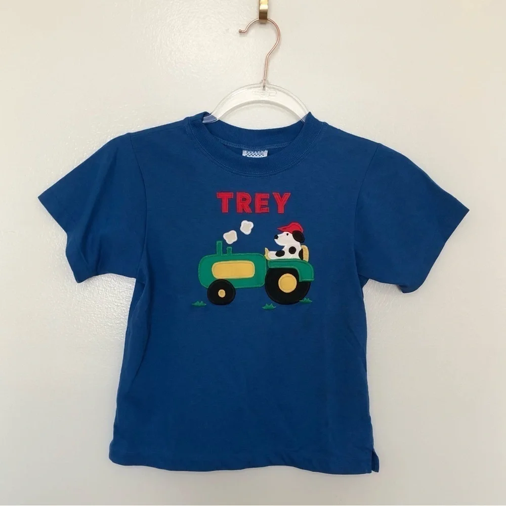 Kelly’s Kids T-Shirt Tractor Dalmatian Trey Vintage Blue Medium